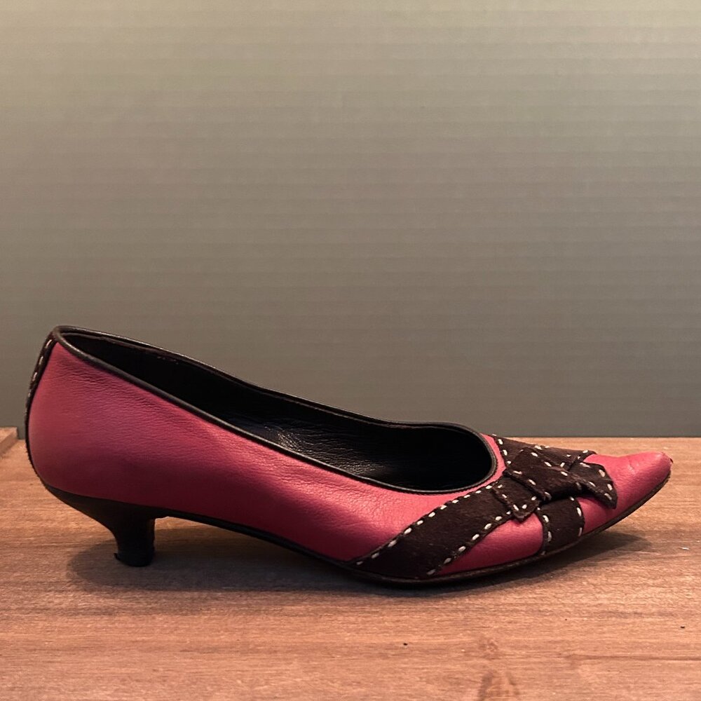 Henry Beguelin Womens Pink Black Slip On 1.5" Pumps Size 37.5 EU